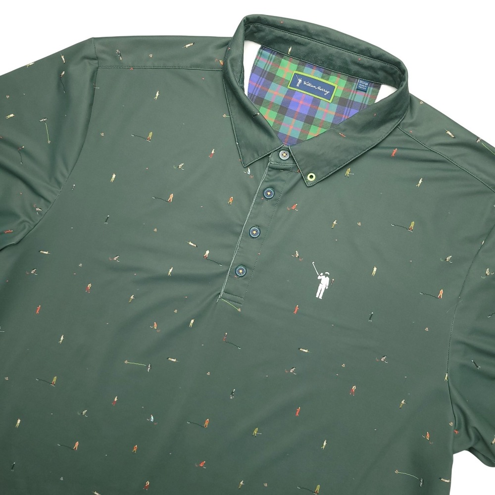 William Murray Polo Shirt Mens 2XL Green Golfer Print Golf Stretch Top